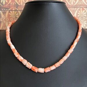 Dainty vintage choker with carved tulip angel skin coral beads barrel clasp